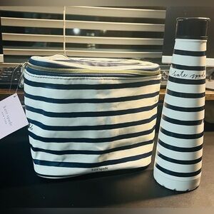 Kate Spade Navy & White Striped Insulated Lunch Bag & Stainless Bottle Set - NWT